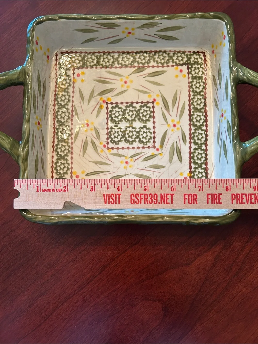 Temptations Hand-Painted 8 x 8 Green Ceramic Baking Dish